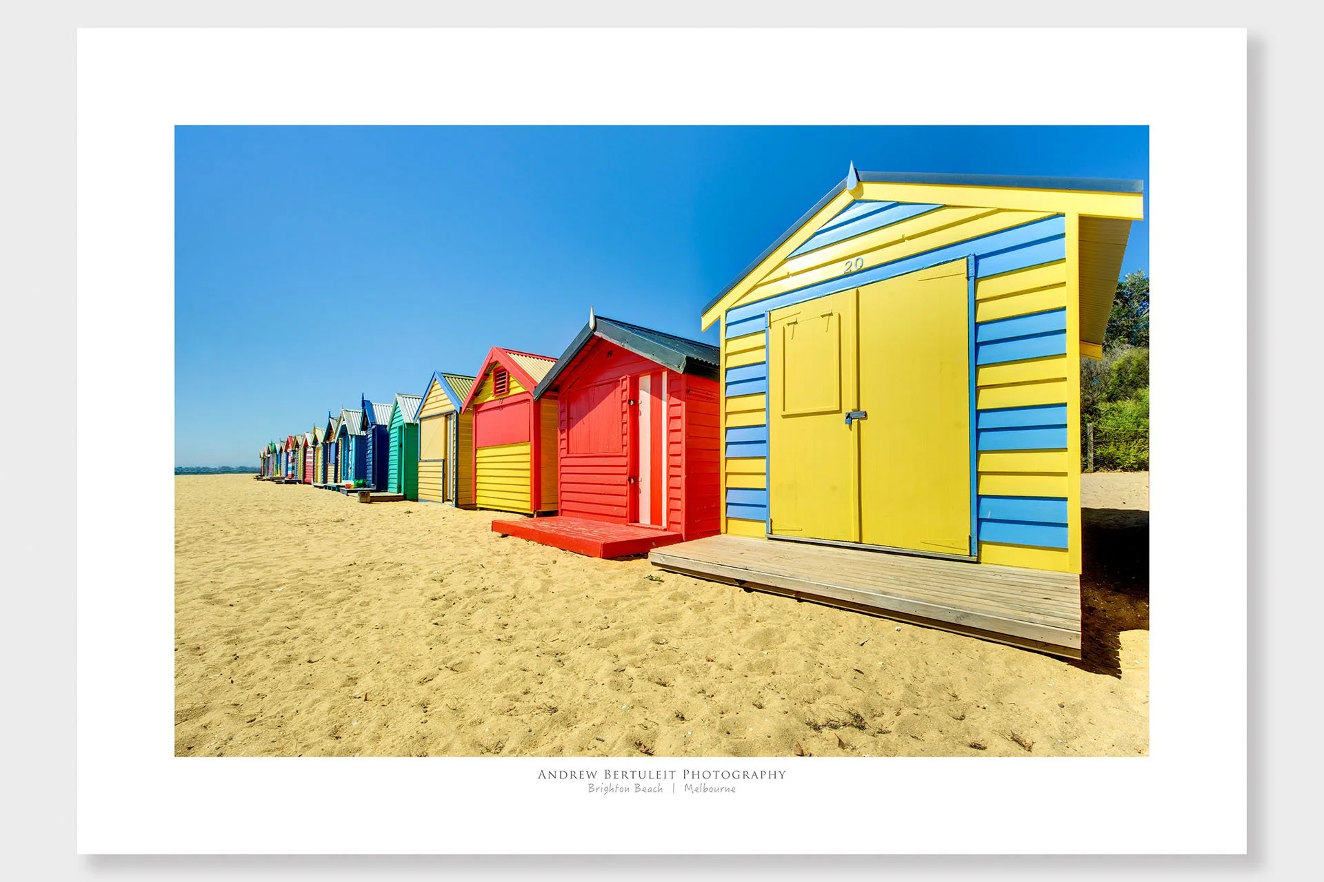 Beach huts print with white border, ready for a standard frame
