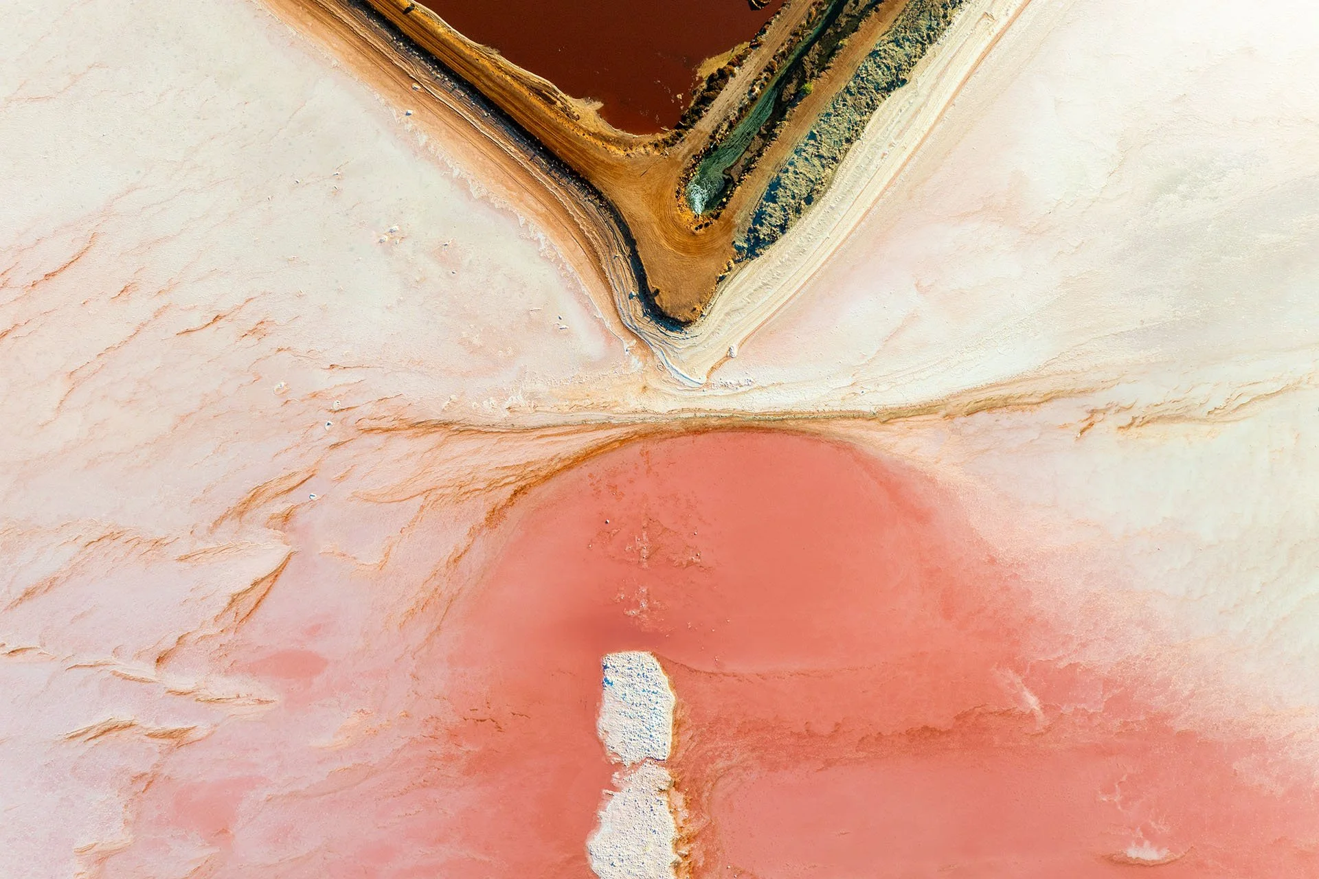 Aerial abstract of salt lake in WA