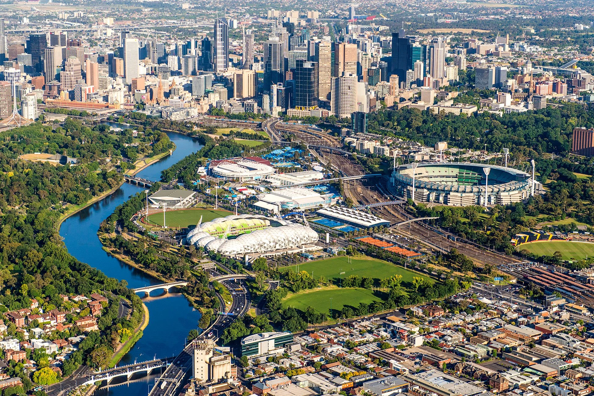 Aerial view of Melbourne on a sunny day