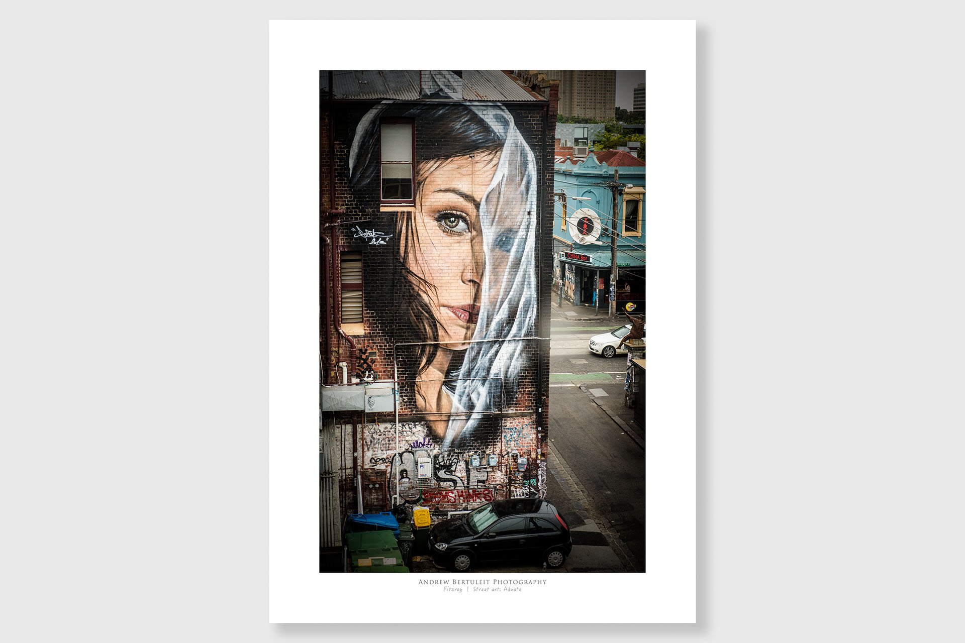 Street art print with white border, ready for a standard frame