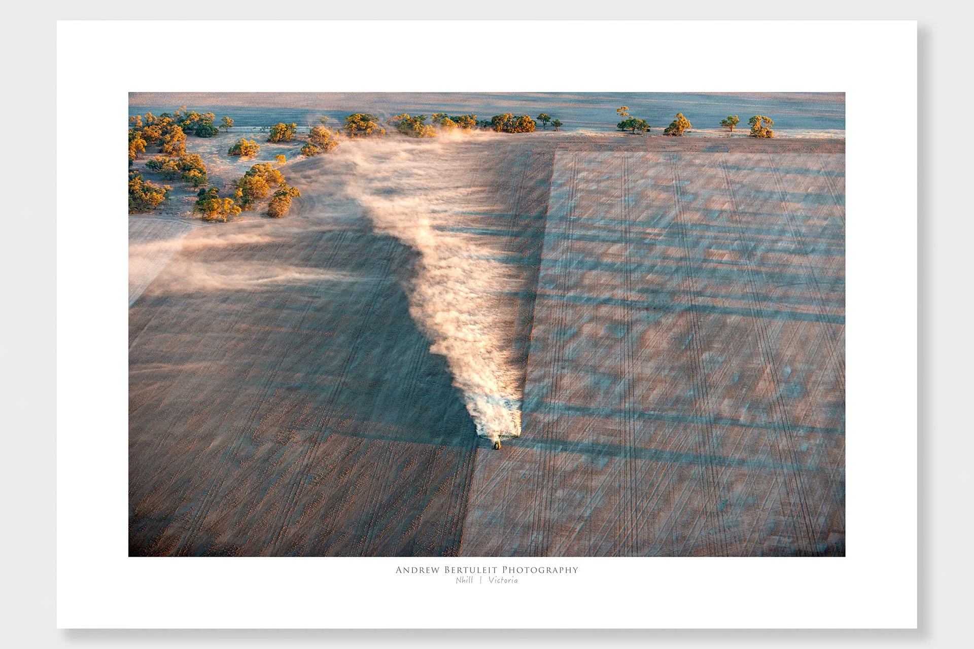 Nhill tractor and dust print with white border, ready for a standard frame.