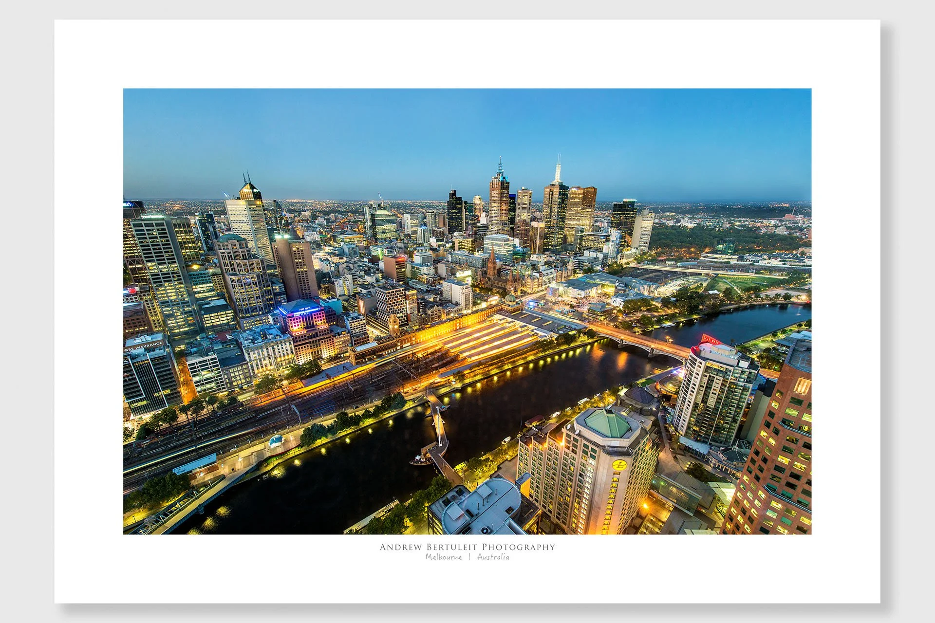 City view print with white border, ready for a standard frame