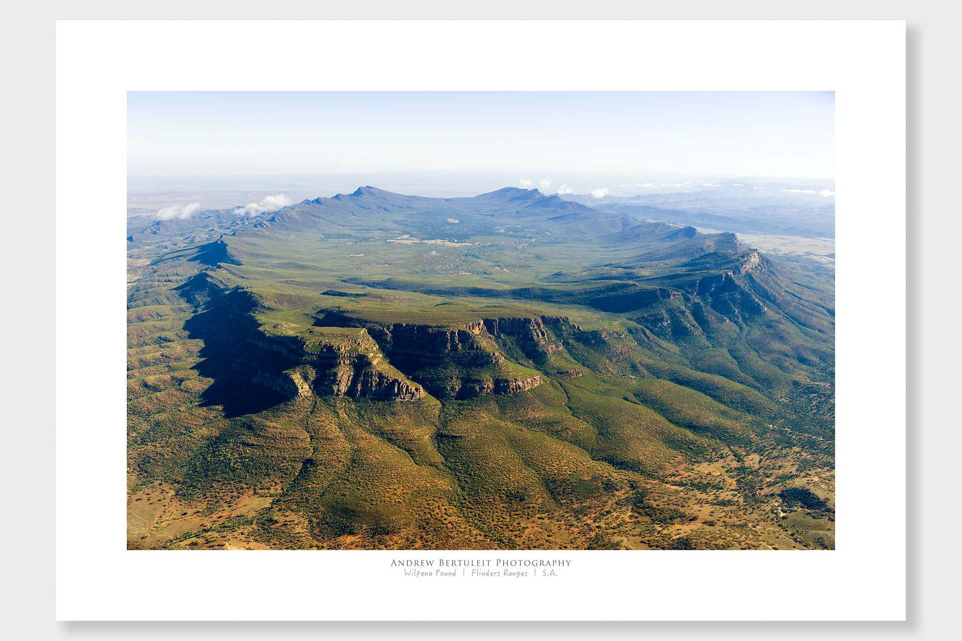 Wilpena Pound aerial print with white border, ready for a standard frame.