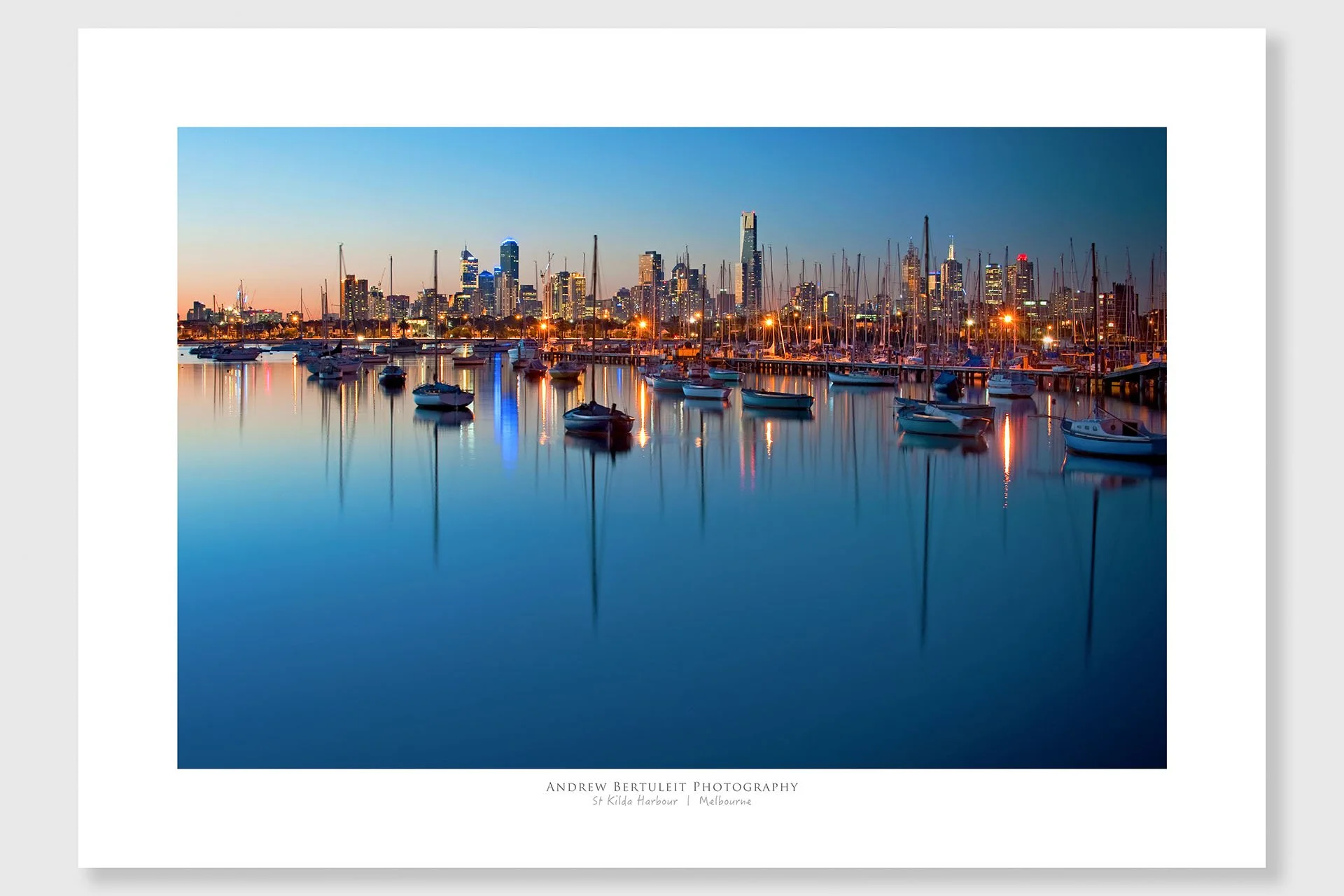 St Kilda Harbour print with white border, ready for a standard frame
