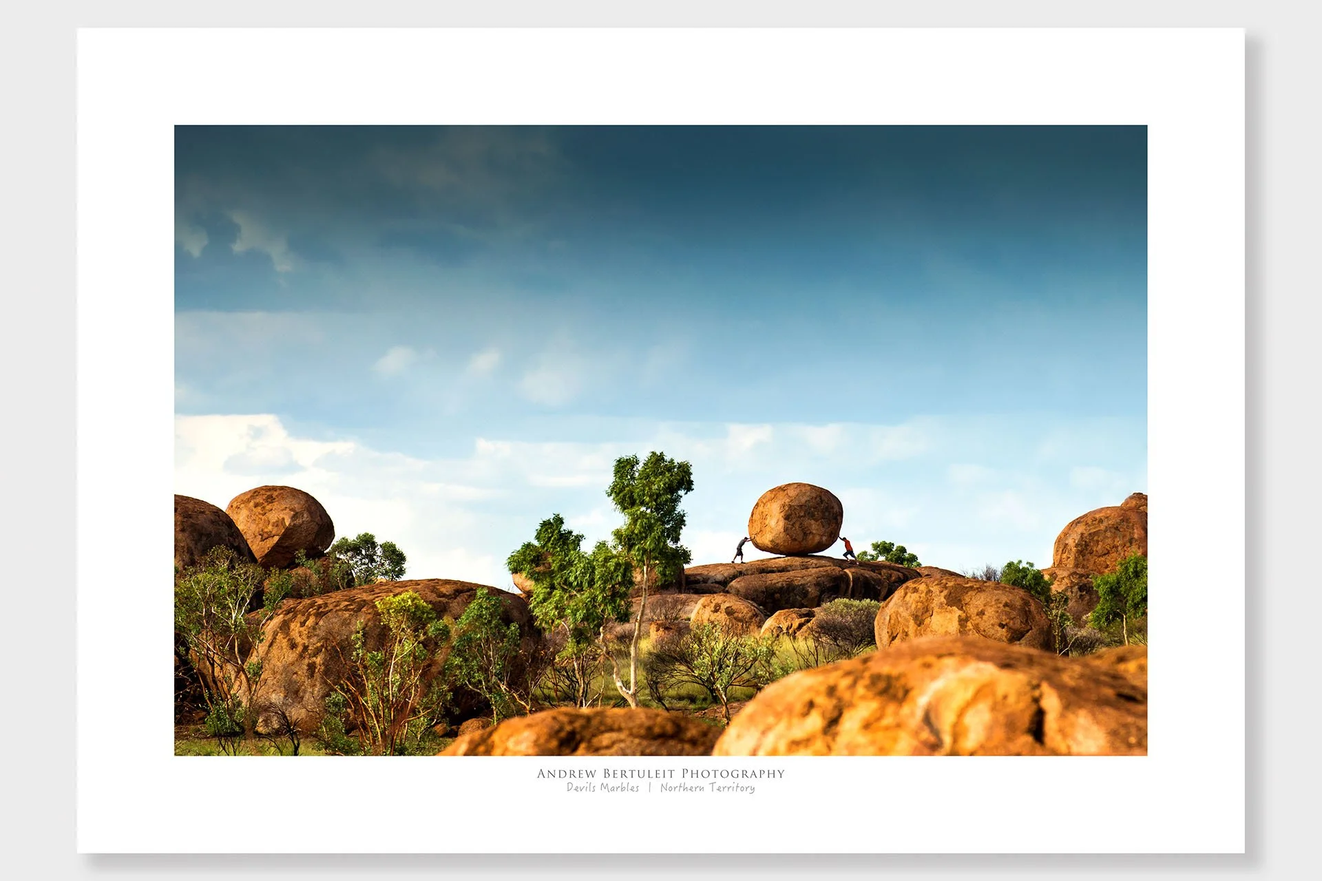 Karlu Karlu Devils Marbles print with white border, ready for a standard frame.