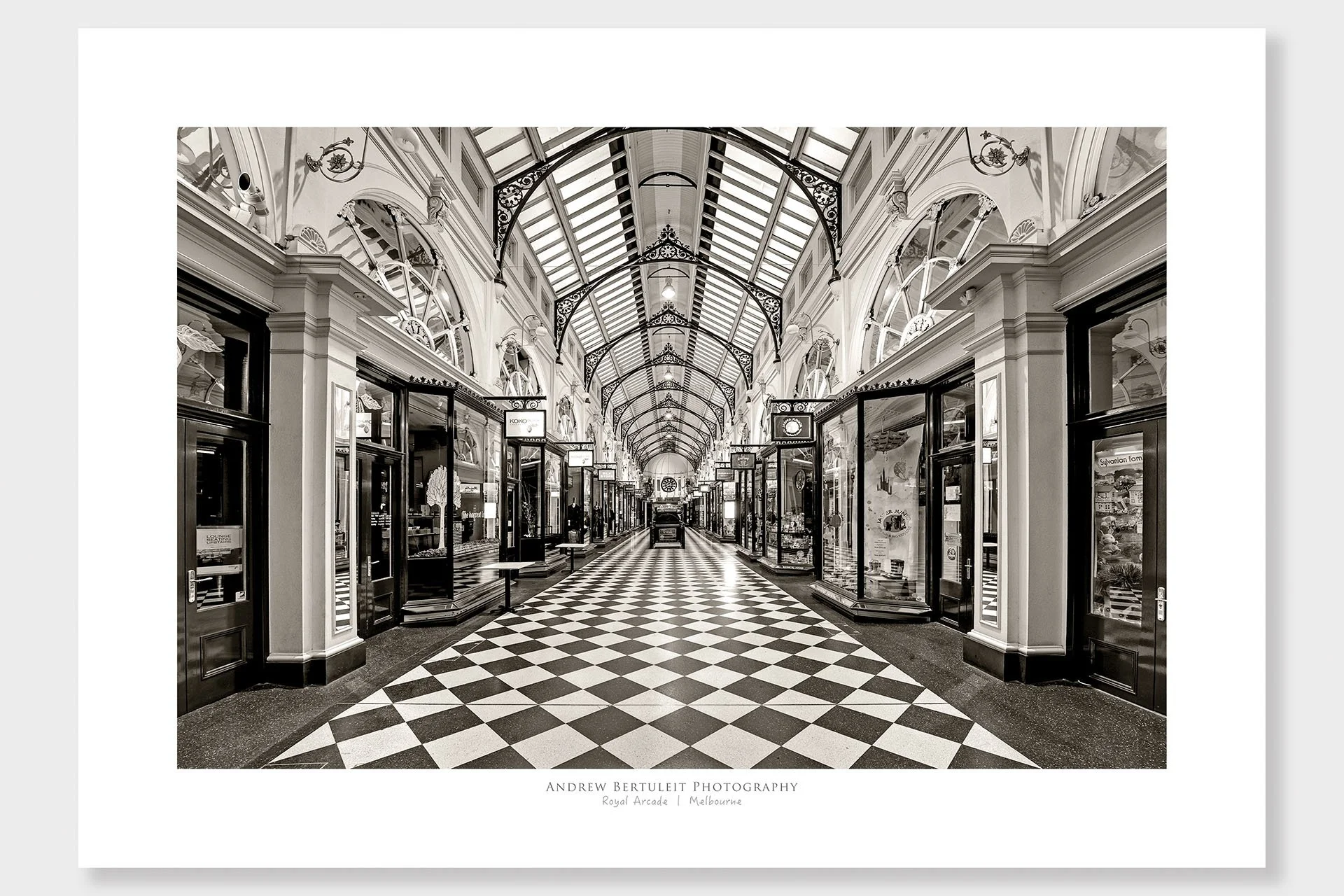 Royal Arcade Melbourne print with white border, ready for a standard frame.