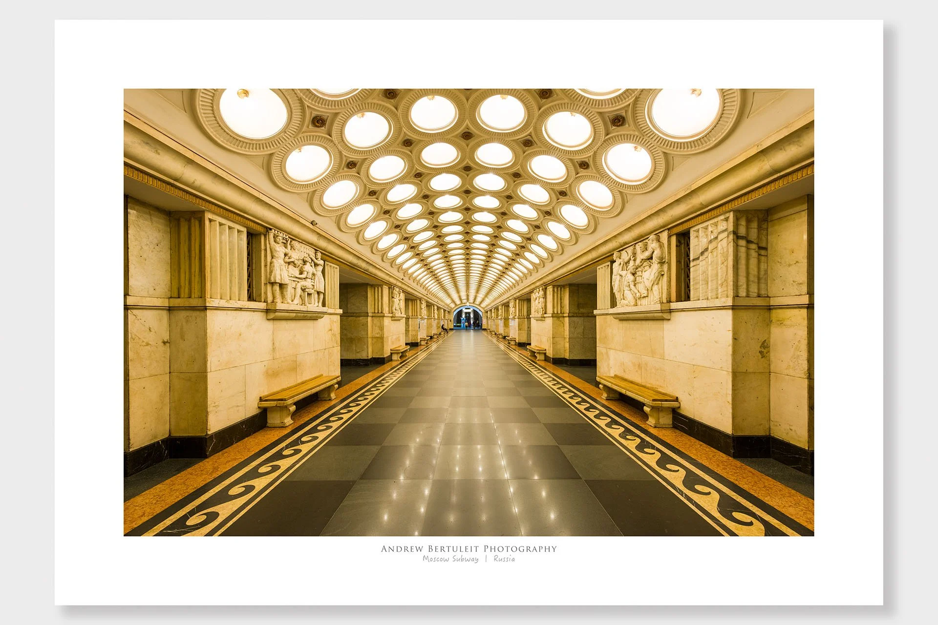 Moscow Metro Elektrozavodskaya print with white border, ready for a standard frame.