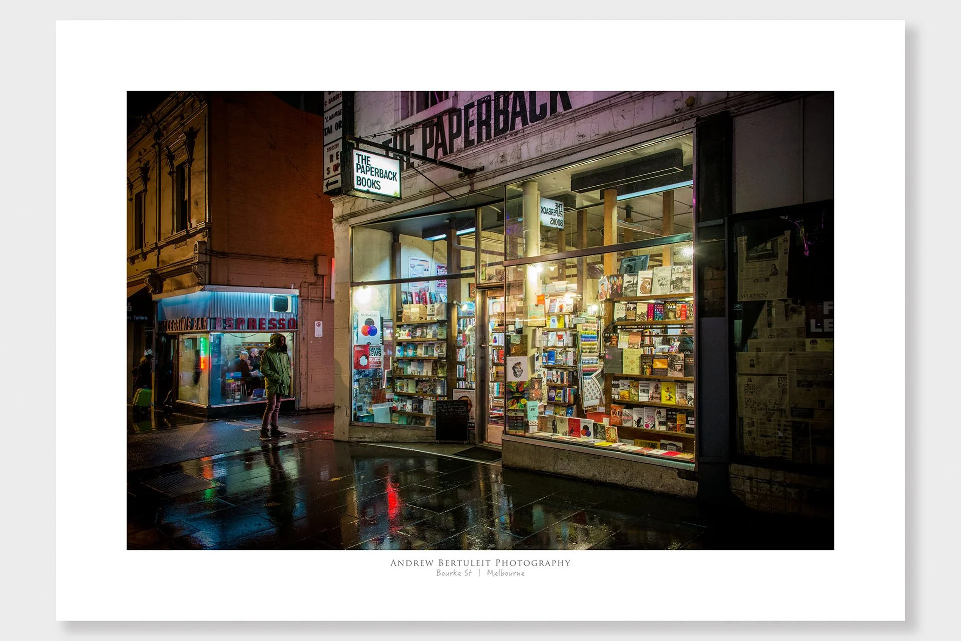 Bookstore print with white border, ready for a standard frame