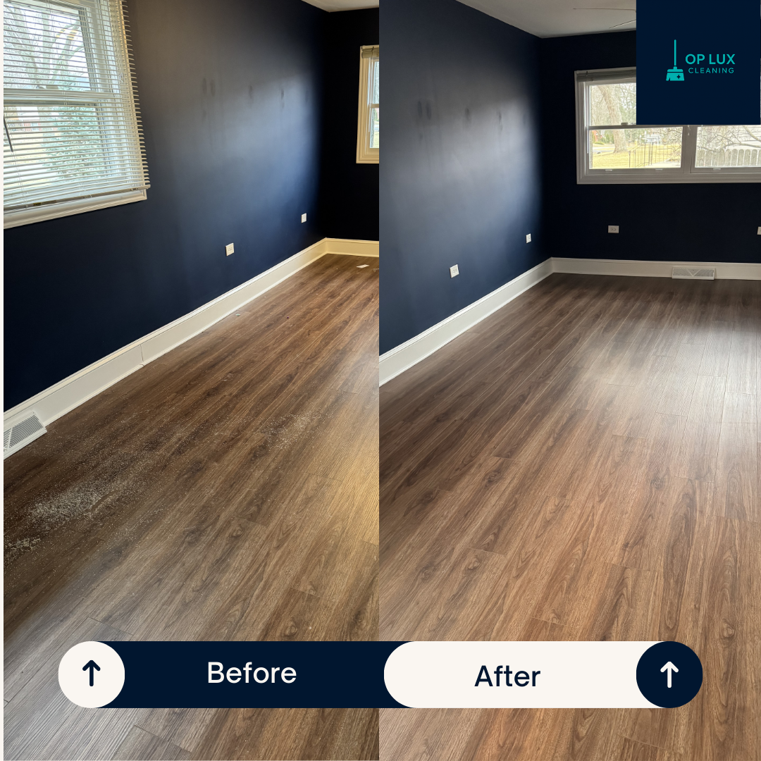 Hardwood floor refinishing and room cleaning in the Western Suburbs area.