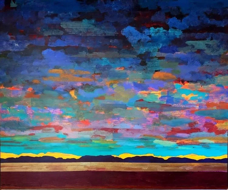 Backlit Mountains, 60 x 72 inches, acrylic on canvas. 🔴