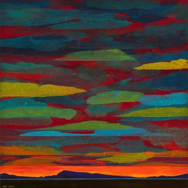 Silhouette of the Range, 40 x 40 inches, acrylic on canvas. 🔴