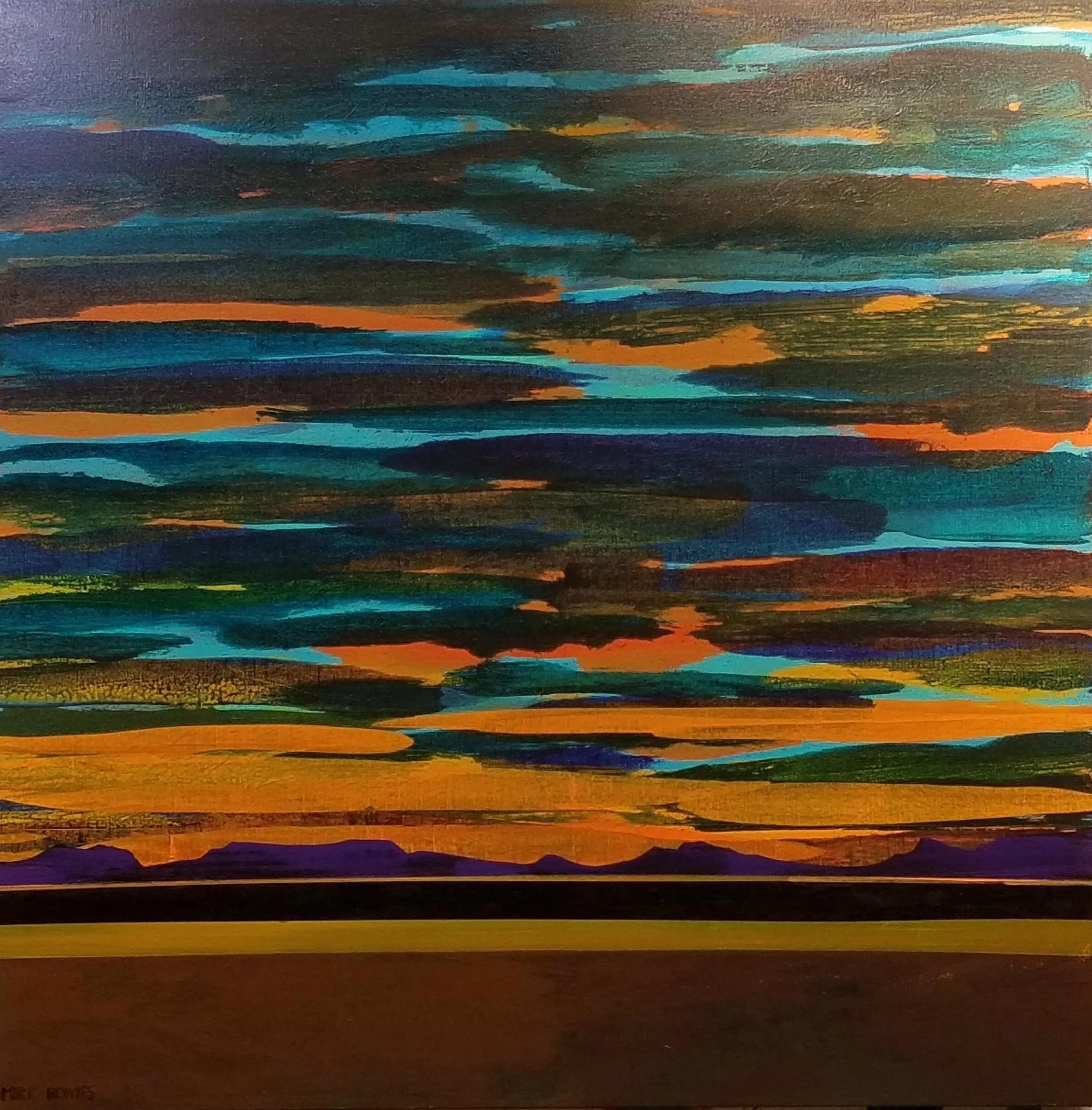 Purple Mountain Majesty, 30 x 30 inches, acrylic on canvas. Available at Whitney Modern.