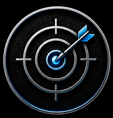 A digital image of a target with an arrow hitting the bullseye.