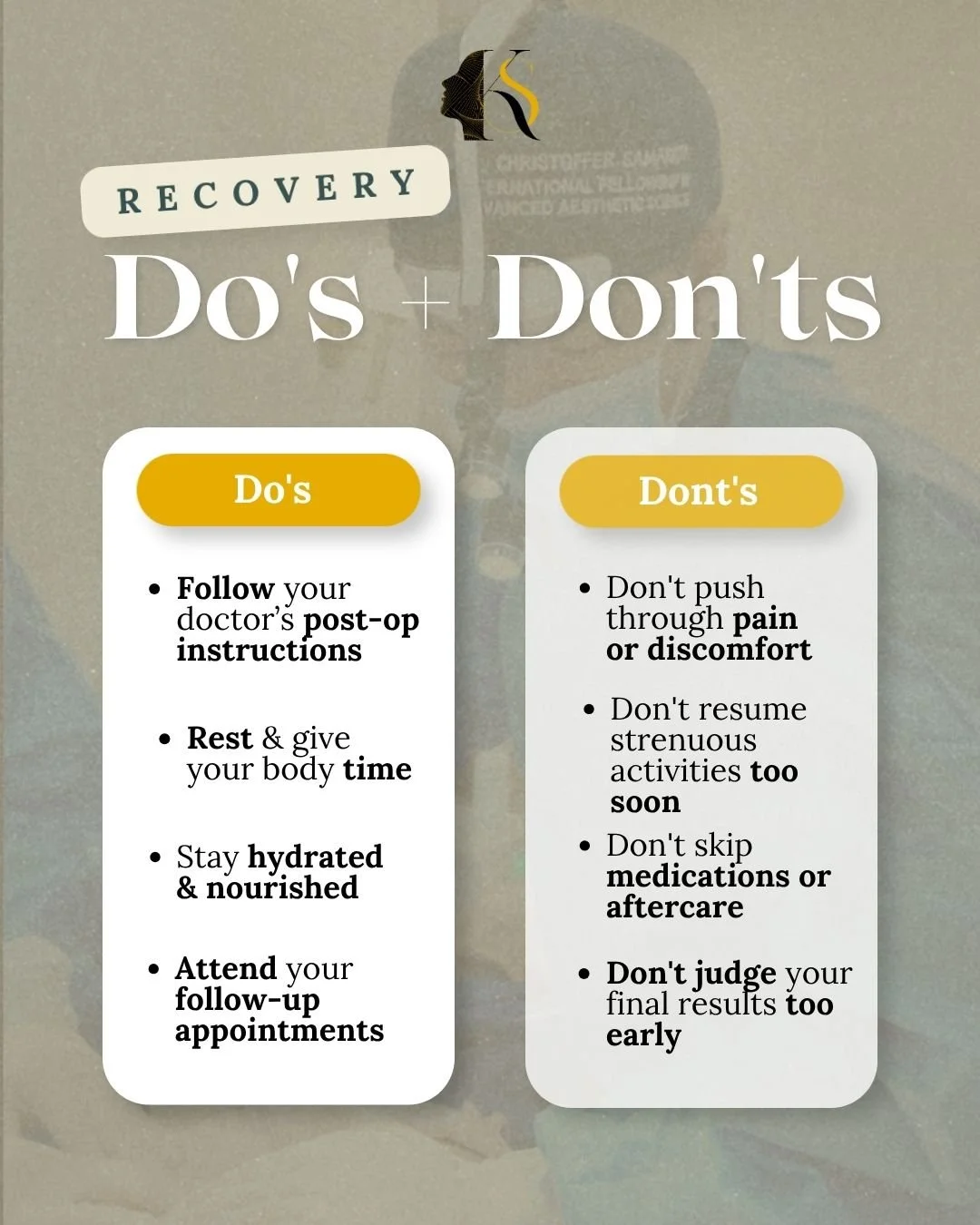 Know what to do, what to avoid, and when to give your body more time to heal.

Save this for your recovery journey.
#DrKitSamarista #SurgeryRecovery #RecoveryTips