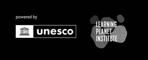 Logos of UNESCO and Learning Planet Institute on a black background.