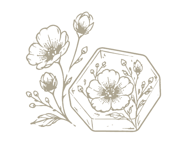 Disegno di fiori e una creazione di resina decorato con fiori.