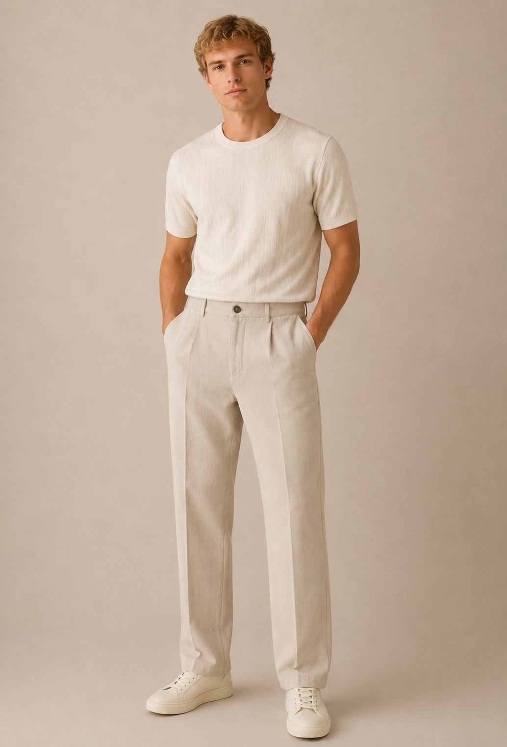 Linen Blend Wide Leg Trouser