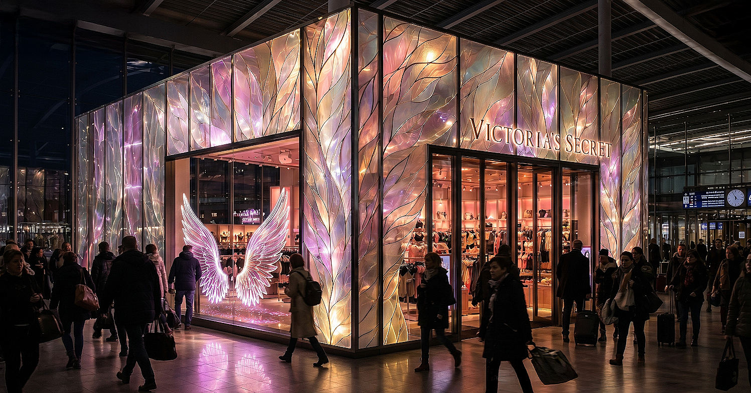 Victoria's secret facade in Utrecht train station in Netherlands