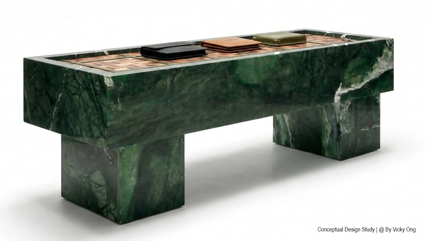 40mm Verde Saint Denis marble Bottega Veneta centerpiece display KLCC