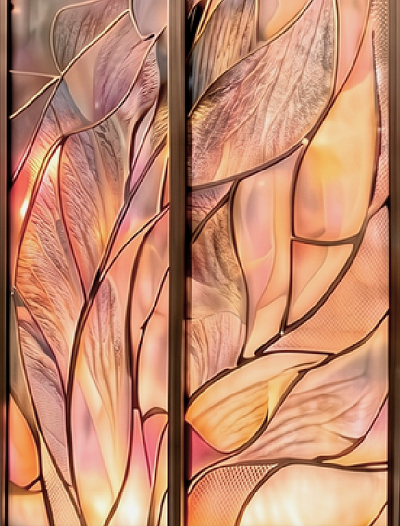 Victoria's Secret feather-patterned panels with colour glass