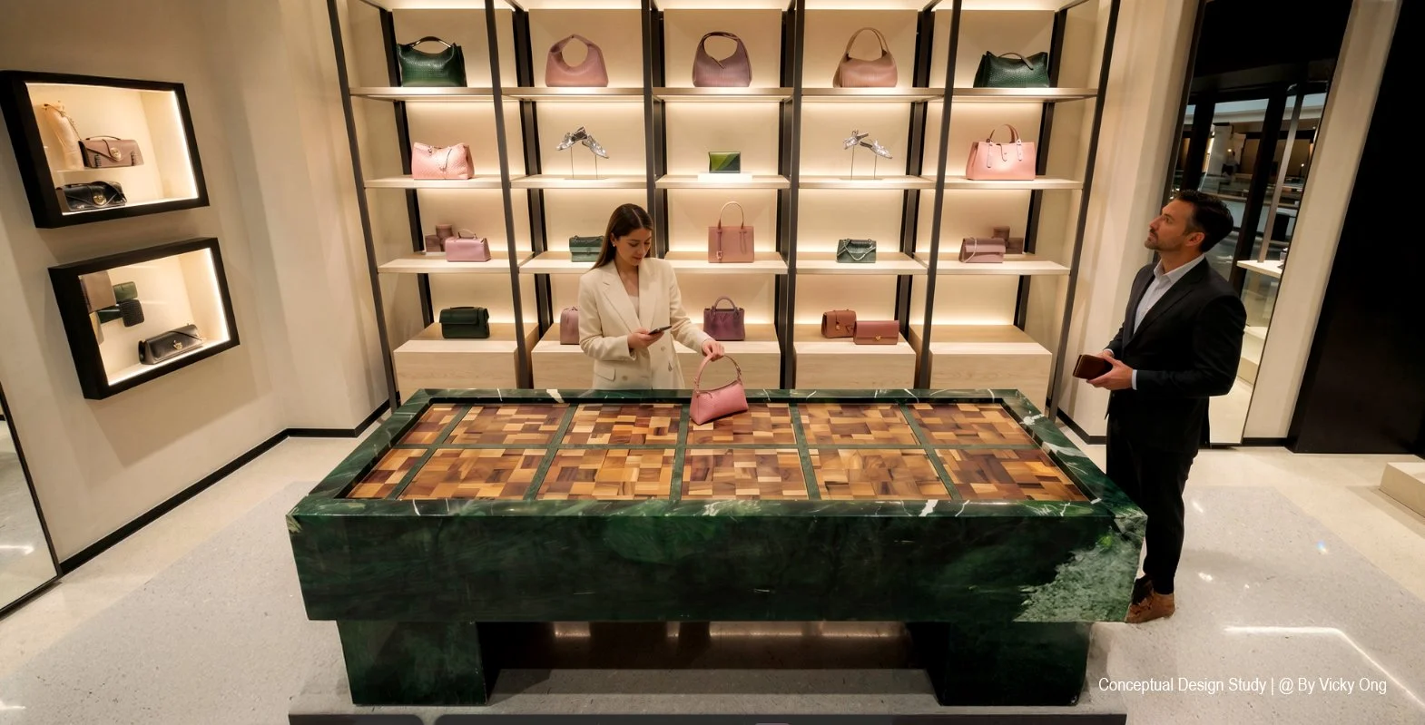 40mm Verde Saint Denis marble Bottega Veneta centerpiece display KLCC
