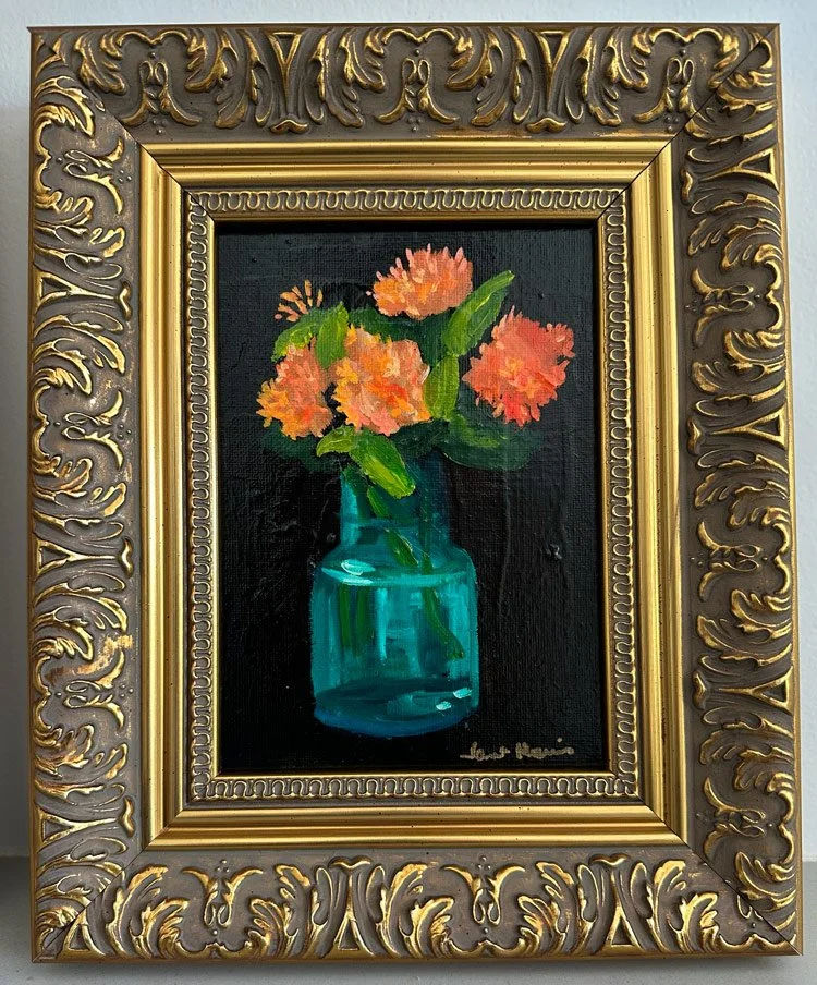 Orange Ixora & Green Glass