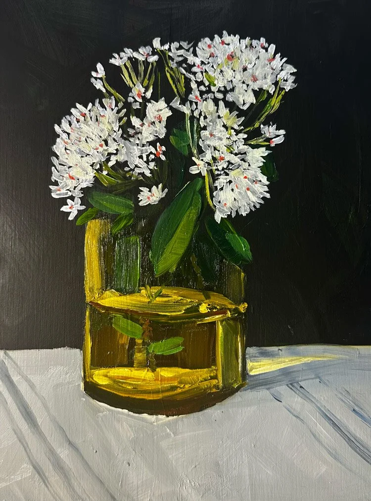 White Mini Ixora in Amber Glass