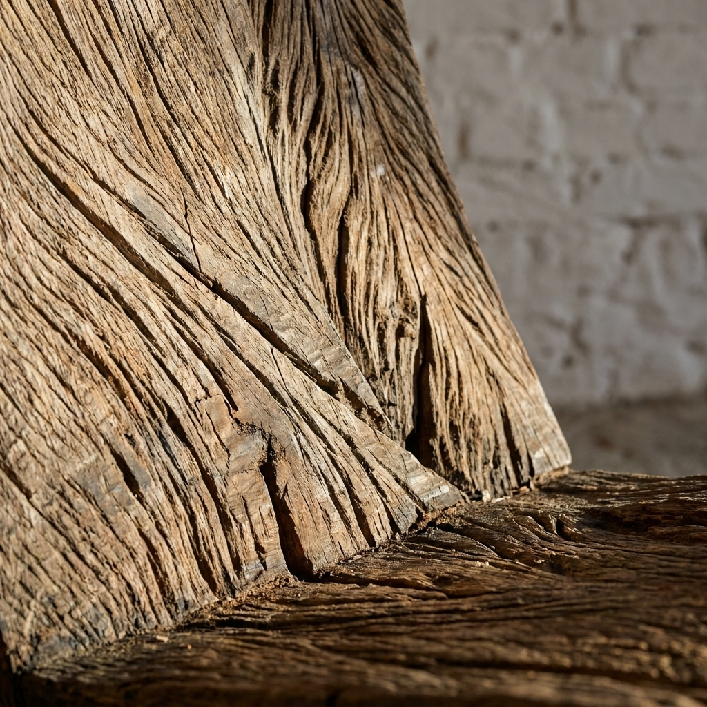 Close-up of highly textured and weathered wooden surface with visible grain and cracks.