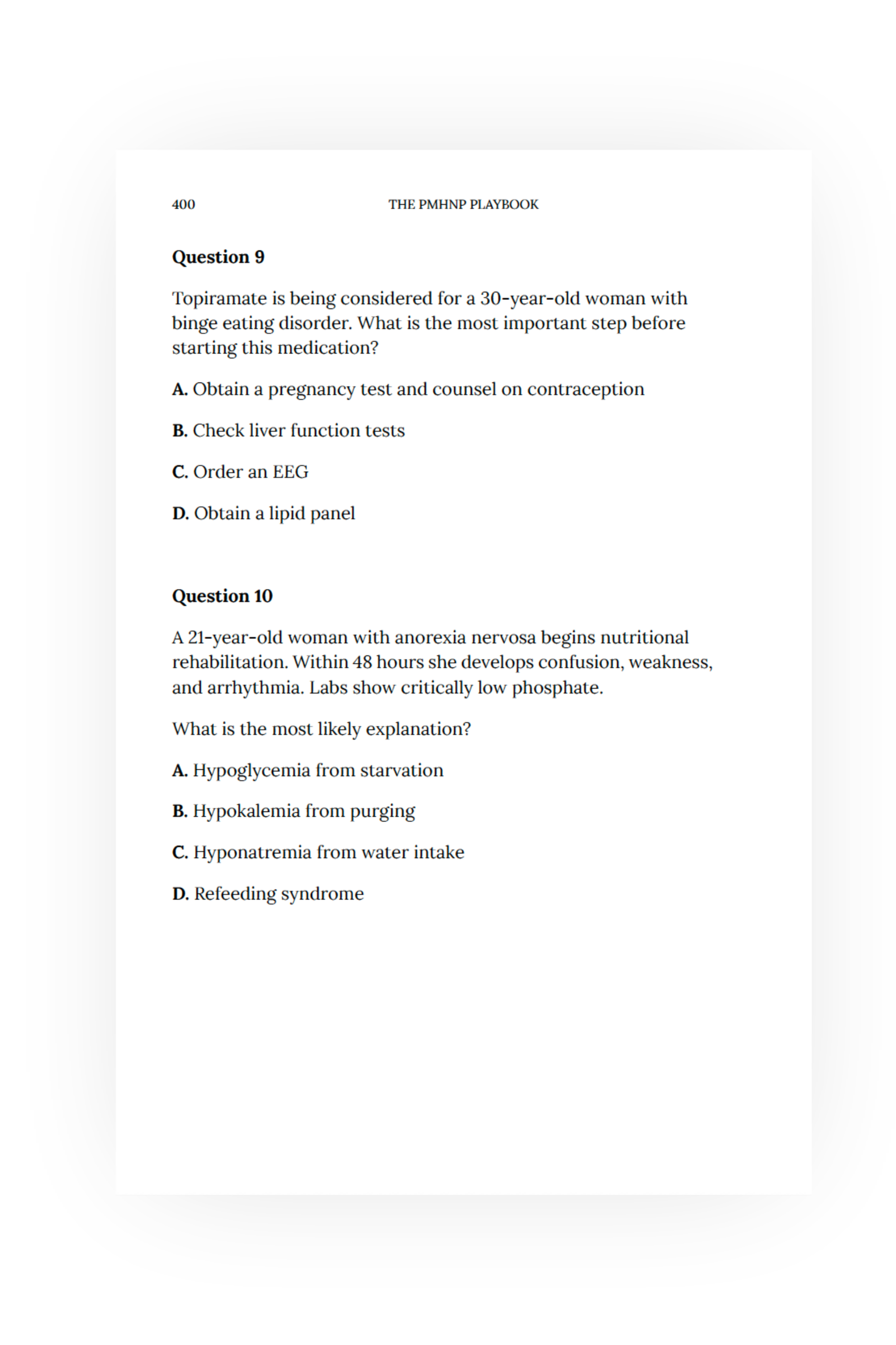 PMHNP board-style practice questions with multiple-choice exam review content.