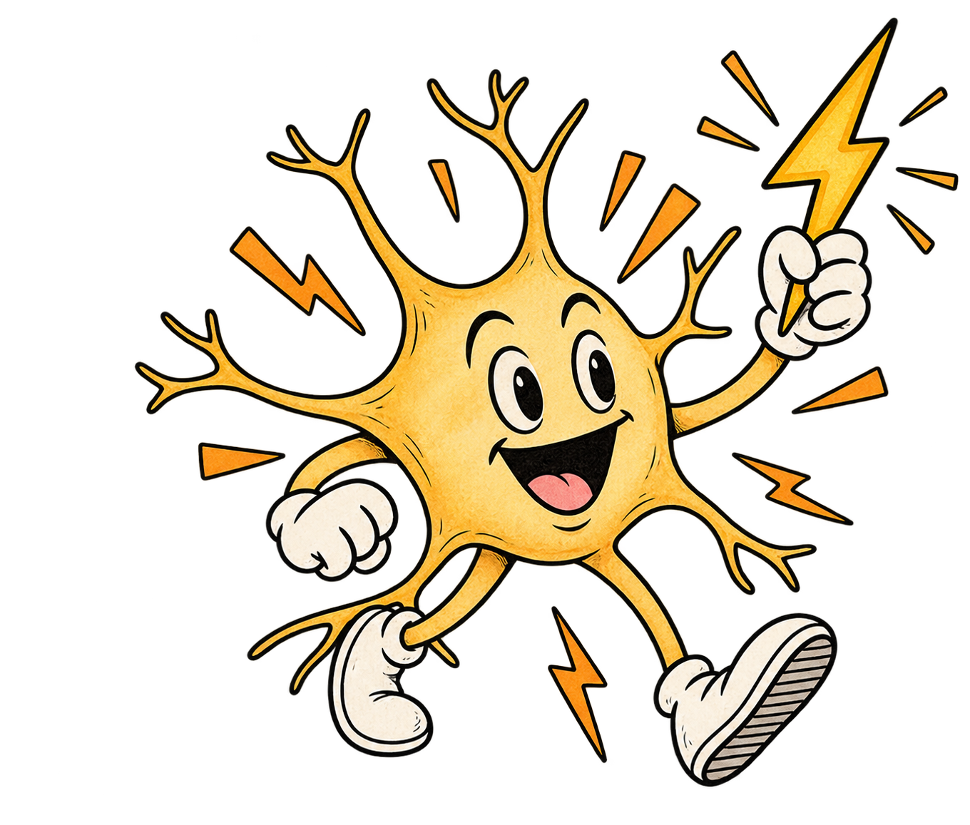 Glutamate neurotransmitter character representing excitation, brain activation, learning, and memory for psych NP and ANCC PMHNP board exam review.