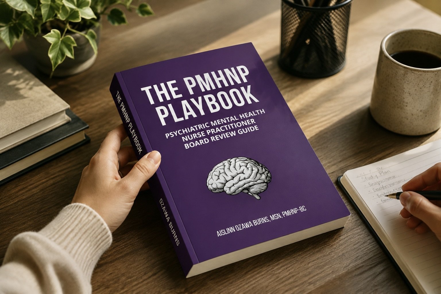 The PMHNP Playbook board review book written by Aislinn Ozawa Burns for psychiatric mental health nurse practitioner exam preparation.