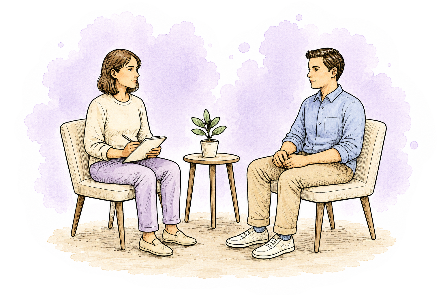 PMHNP using motivational interviewing techniques during a psychiatric evaluation with an adult patient.