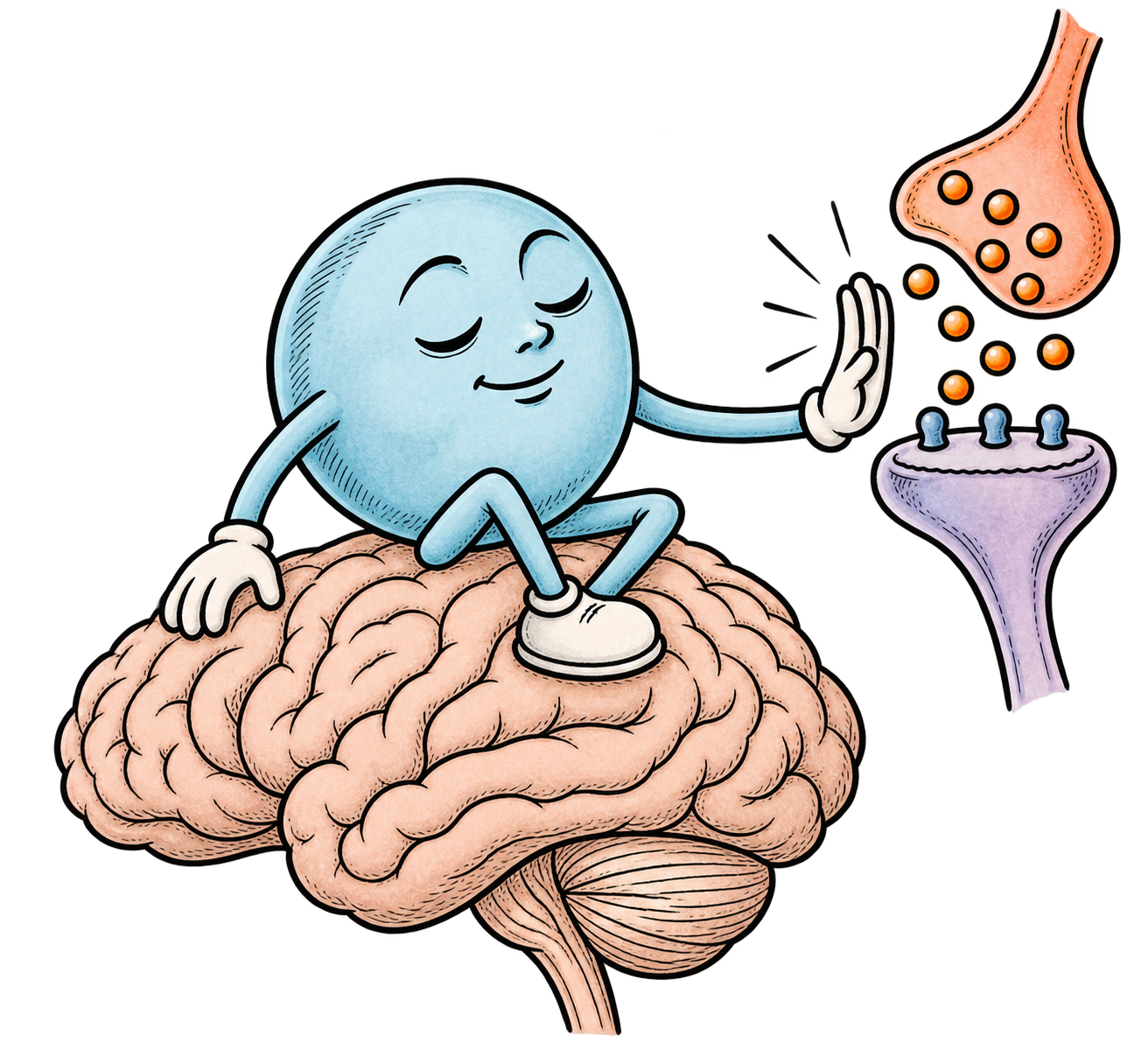 GABA illustration representing the major inhibitory neurotransmitter in the central nervous system for psych NP and ANCC PMHNP board exam review.