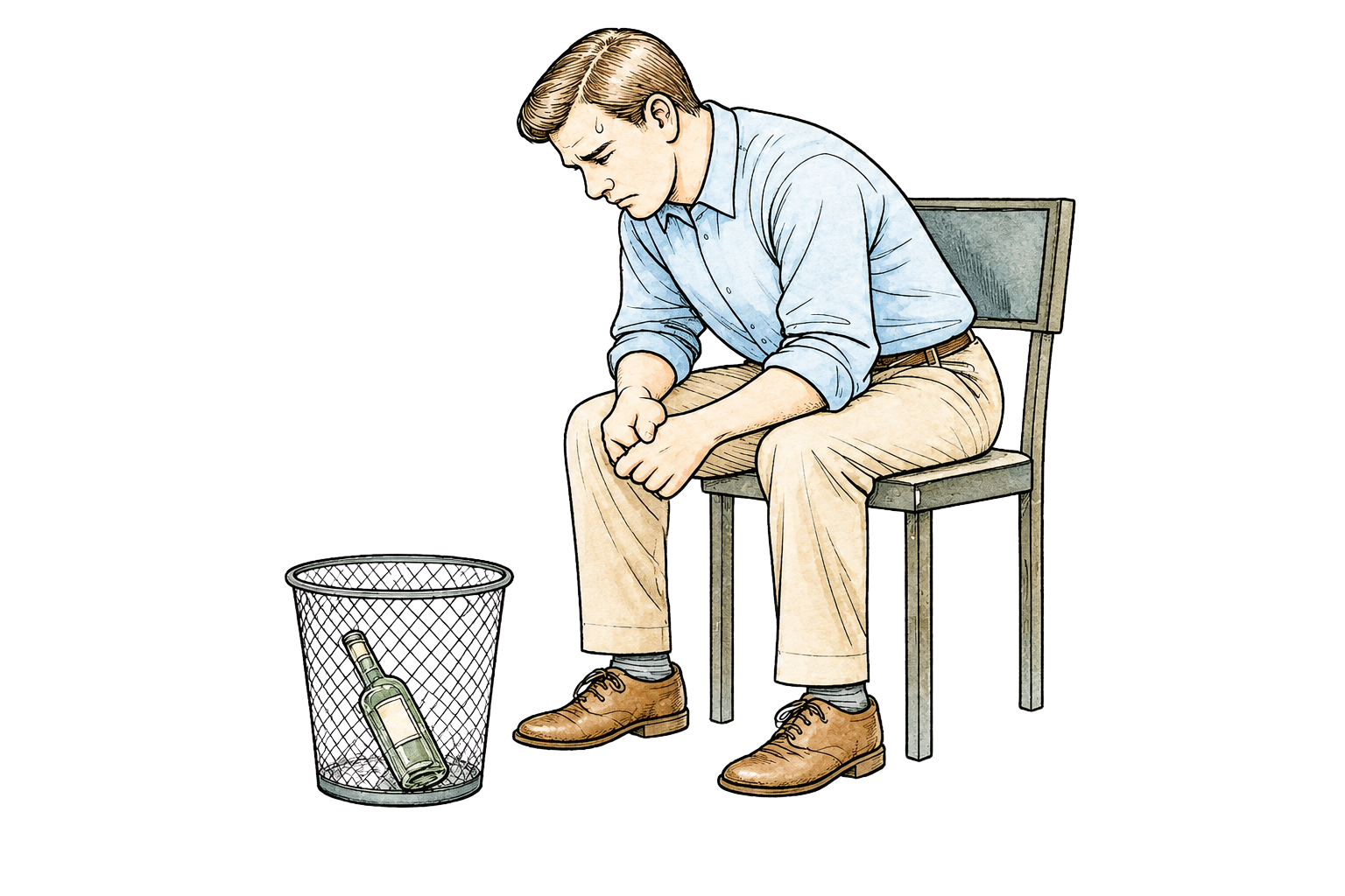 Illustration of a person with alcohol use disorder used in a PMHNP blog about CAGE vs. AUDIT vs. DAST-10 substance use screening tools.