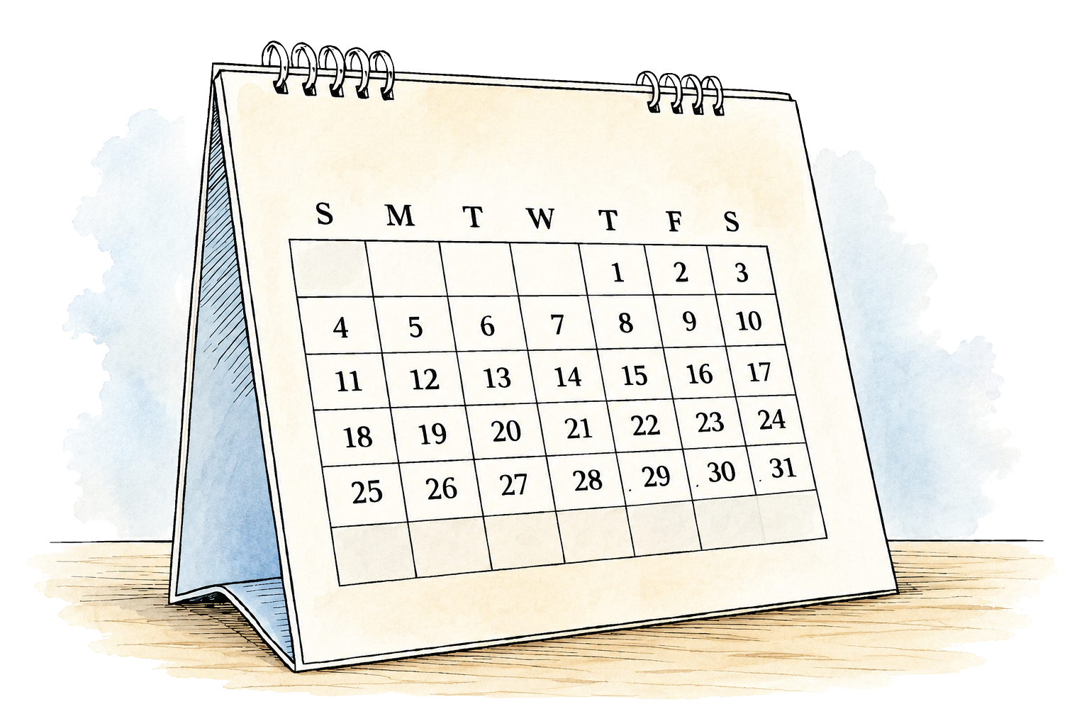 Illustration of a monthly calendar representing an 8-week PMHNP board exam study plan and ANCC certification exam preparation schedule.