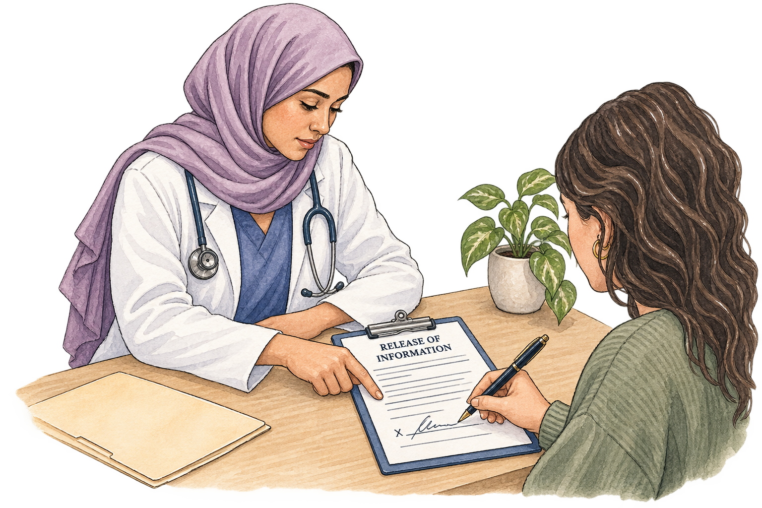 Patient signing a release of information for a PMHNP, illustrating patient confidentiality and HIPAA rules tested on the ANCC exam.