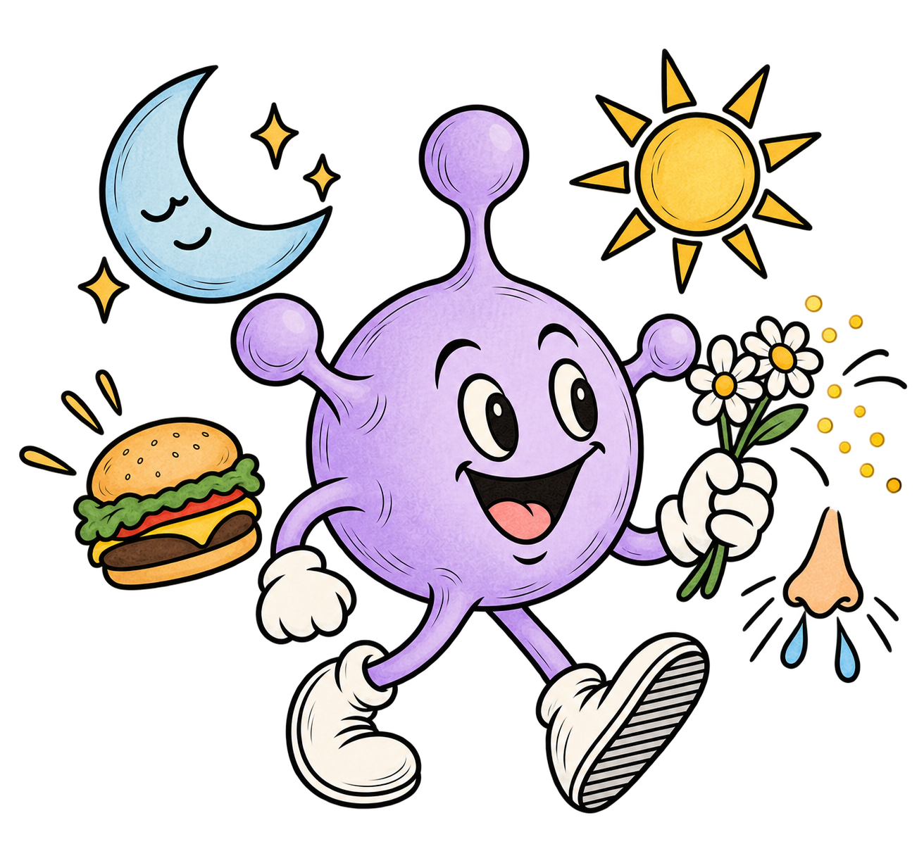 Histamine neurotransmitter character representing wakefulness, appetite, sedation, and weight gain for psych NP and ANCC PMHNP board exam review.