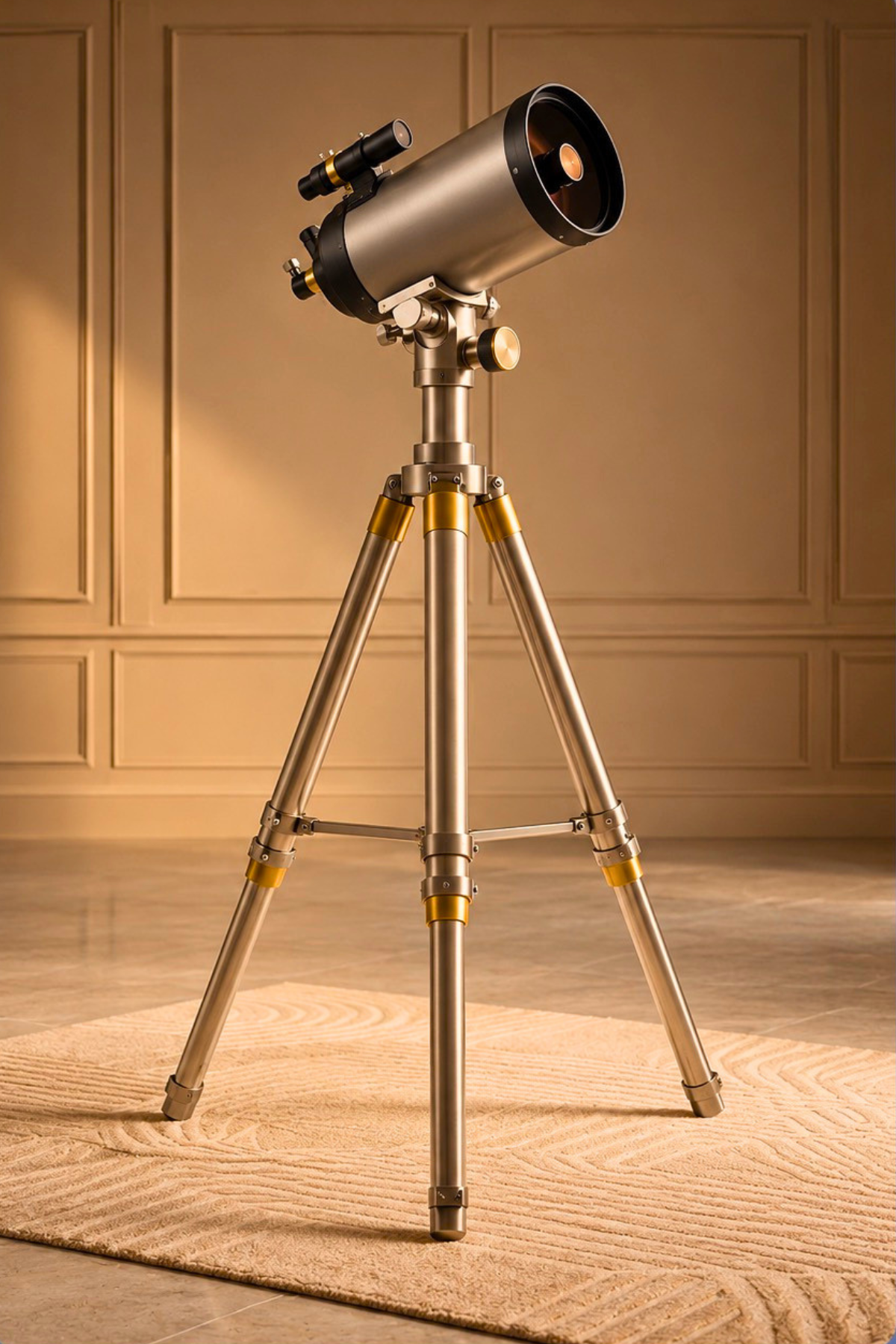 Trípode con telescopio como metáfora de estabilidad, presencia y comunicación bajo presión.