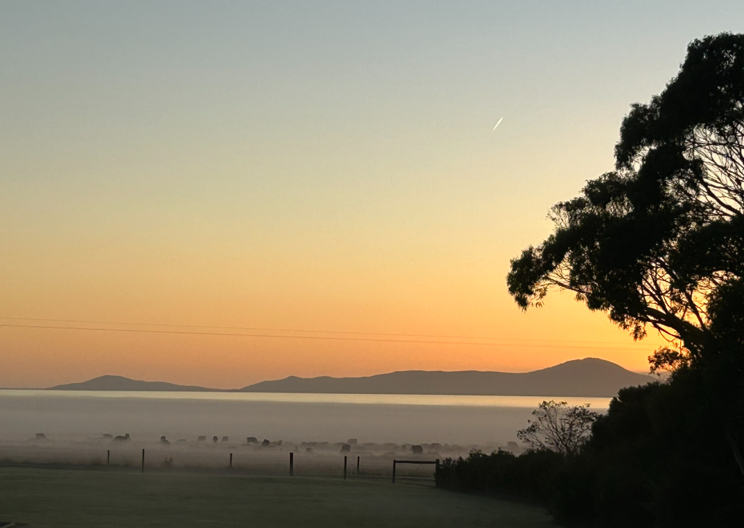 Serene sunset over misty lakes near Wilsons Prom close to Prom Gate Getaway