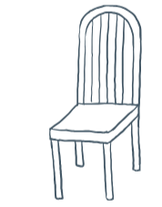 Line drawing of a wooden chair with a tall, arched backrest and four legs.