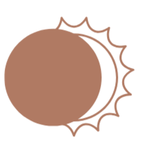 Illustration of a solar eclipse with a sun partially covered by the moon, depicted with a brown circle and spiky outline.