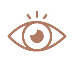 Stylized brown eye icon with rays above it
