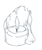 Line drawing of a hand holding a glass to pour a beverage into a bowl or cup.