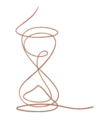 A simple line drawing of an hourglass with a flowing design.