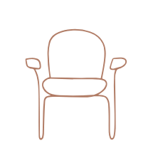 A simple line drawing of an armchair with armrests