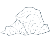 Line drawing of a large rock or boulder.
