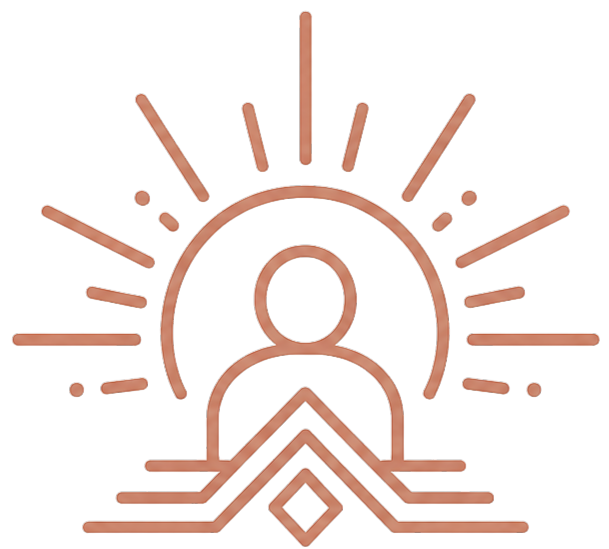 Simplified digital icon of a person with an upward arrow and abstract rays behind, representing growth or achievement.