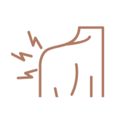Illustration of a human knee joint with pain or injury indicated by lightning bolts and an angry expression.