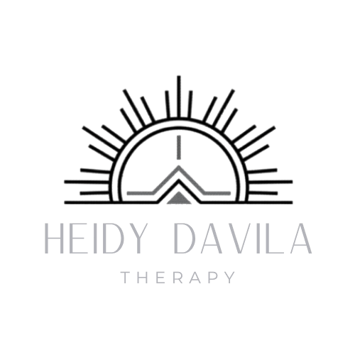 Logo for Heidy Davila Therapy with a stylized clock and the text Heidy Davila Therapy.