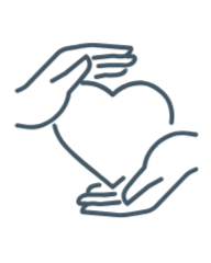 Outline drawing of two hands gently holding a heart.
